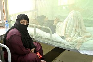 Dengue Patients receive treatment in the dengue ward at Bhitai Hospital as the city faces a sharp rise in dengue cases amid an alarming surge in infections in the city