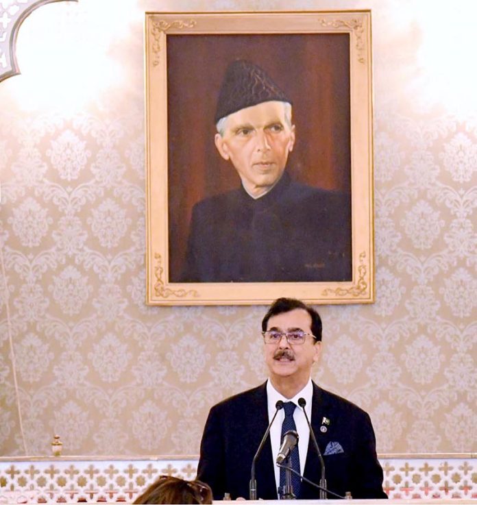 Chairman Senate Syed Yousuf Raza Gilani speaking at a dinner hosted for delegates of the Inter-Parliamentary Speakers Conference at Aiwan-e-Sadr