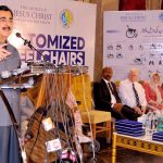 Acting President/Chairman Senate, Syed Yousaf Raza Gillani addressing a customized wheelchair distribution ceremony jointly organized by the Church of Jesus Christ of Latter day Saints and Society for Special Persons