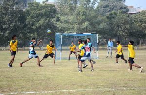 A view of basketball match played between Govt. Junior Model Girls Higher Secondary School Multan and Govt Girls Modal High School Multan teams during Inter school Basketball Tournament 2025-26 at BISE Ground.