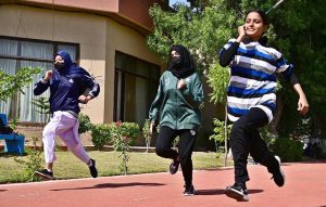 Students participating in race during 5th Hyderabad Olympic Athletic Championship at Hyderabad Club Ground.