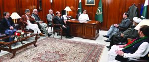 Speaker National Assembly Sardar Ayaz Sadiq meets with members of the Opposition at Parliament House.