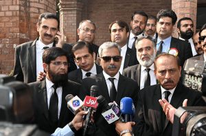 Advocate General Punjab Amjad Pervaiz and Returning Officer for Punjab Bar Council elections visiting polling booths during the Punjab Bar Council elections at the Lahore High Court.