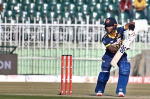 Sri Lanka batter Pathum Nissanka plays a shot during the 3rd One Day International cricket match between Pakistan and Sri Lanka at Rawalpindi Cricket Stadium.
