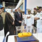 Federal Minister for Planning, Development and Special Initiatives, Ahsan Iqbal along with others visiting after inauguration ceremony of Pakistan International Maritime Expo & Conference PIMEC-2025 at Expo Centre