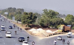 A view of the ongoing expansion work on the Faizabad Interchange in the Federal Capital.