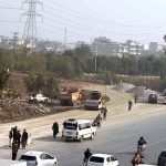 A view of the ongoing expansion work on the Faizabad Interchange in the Federal Capital