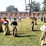 Children take part in a sack race as the Walled City of Lahore Authority, under the Punjab Government, hosts traditional Punjabi sports at the historic Khedan Lahore Dayan Ka Makbara Noor Jahan to preserve and promote the region’s cultural heritage