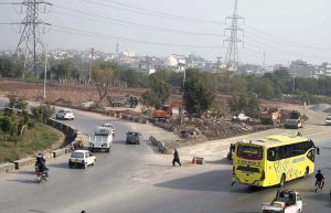 A view of the ongoing expansion work on the Faizabad Interchange in the Federal Capital