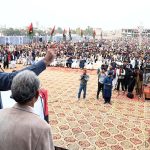 Chief Minister Sindh, Syed Murad Ali Shah addressing the gathering on the 58th Foundation Day of the Pakistan People's Party at Municipal Stadium
