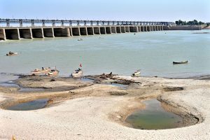 A view of fisherman busy in collecting and loaded woods on the boat at Indus River