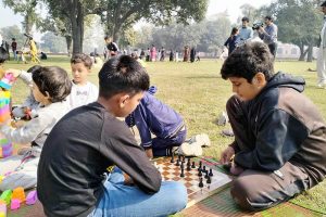 Children take part in a sack race as the Walled City of Lahore Authority, under the Punjab Government, hosts traditional Punjabi sports at the historic Khedan Lahore Dayan Ka Makbara Noor Jahan to preserve and promote the region’s cultural heritage