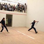 Players in action during Inter-Collegiate Women Squash Tournament organized by Education Board Sargodha at Squash Complex