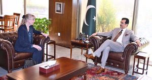 Chairman Senate Syed Yousaf Raza Gilani meets Ms. Ina Lepel, Ambassador of the Federal Republic of Germany to Pakistan, at Parliament House.