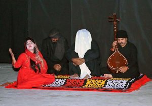 Artists perform in the stage play “Jeay Latif” late Sunday night, presented by the Culture Department of Sindh in collaboration with the Arts Council of Pakistan, Larkana, at the Arts Council.
