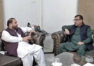Federal Minister for National Heritage & Culture Aurangzeb Khan Khichi meeting with Managing Director Associated Press of Pakistan (APP) Muhammad Asim Khichi during his visit at APP Headquarters.