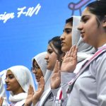Members of Students Council taking oath in a ceremony at Institute of Home Economics, Art and Design College F-11/1