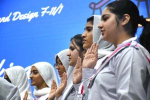 Members of Students Council taking oath in a ceremony at Institute of Home Economics, Art and Design College F-11/1