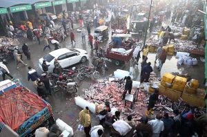 A large number of people and shopkeepers are buying of different kinds of fish from wholesalers at the wholesale fish market in the Provincial Capital.