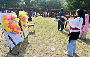 Students of Islamabad Model College for Girls G-10/4 enjoying camel ride during Annual Funfair at IMCG (PG) G-10/4.