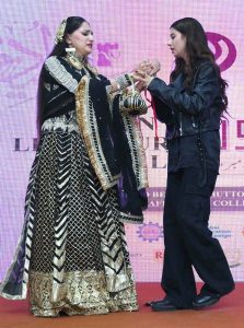 Female students perform a stage drama highlighting women empowerment during the inauguration ceremony of the Dosti Peshawar Women Literature Festival (3rd Edition).