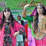 Students perform a tableau during the closing ceremony of the All Pakistan Inter Board Girls Badminton Championship 2025 at the Officers Club, organized by the Larkana Board of Intermediate and Secondary Education.