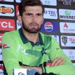 Pakistan’s ODI team captain Shaheen Shah Afridi addresses a press conference ahead of the 1st ODI against South Africa at Iqbal Cricket Stadium