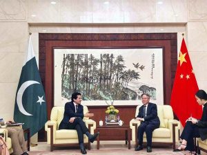 Federal Minister for Petroleum, Ali Pervaiz Malik and H.E. Jiang Zaidong, the Ambassador of the People's Republic of China to Pakistan in a meeting