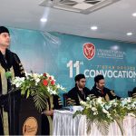 Minister of State for National Health Services, Regulations and Coordination Dr. Malik Mukhtar Ahmad Bharath addressing during the 11th convocation of the University Medical and Dental College