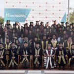 Minister of State for National Health Services, Regulations and Coordination Dr. Malik Mukhtar Ahmad Bharath in a group photograph with degree holder students and faculty members during the 11th convocation of the University Medical and Dental College