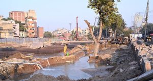 Renovation and construction work continues at Mochi Darwaza Park, once a venue for major political gatherings, as it is being transformed into a parking plaza and market.