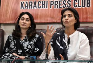 Federal Ombudsperson for Protection against Harassment (FOSPAH), Fauzia Viqar, addresses a press conference at the Karachi Press Club