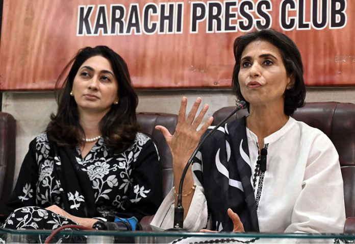 Federal Ombudsperson for Protection against Harassment (FOSPAH), Fauzia Viqar, addresses a press conference at the Karachi Press Club