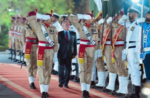King of Jordan His Majesty Abdullah II ibn Al Hussein receives guard of honor at Prime Minister's House.
