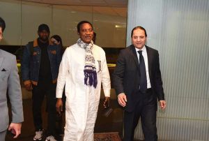 Kumase Simon Powoh, Member of Parliament Cameron is being received at Islamabad Airport by the Tariq Bin Waheed, Senior Director General Protocol of the Senate Secretariat upon his arrival to attend Inter-Parliamentary Speakers Conference.