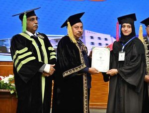 Federal Minister for Education and Professional Training Khalid Maqbool Siddiqui addressing during Allama Iqbal Open University Convocation 2025.