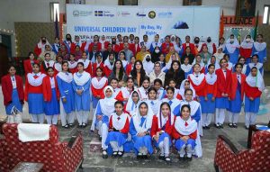 Students of UMS perform a stage drama as part of Universal Children’s Day 2025 celebrations at the university