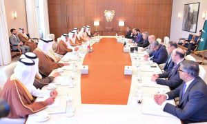 Prime Minister Muhammad Shehbaz Sharif in delegation level talks with Bahrain's leadership at the Al-Qudaibiya Palace.
