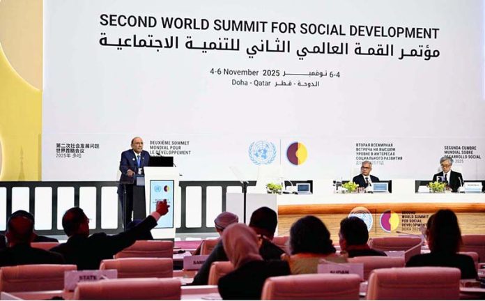 President Asif Ali Zardari addressing the 2nd World Summit for Social Development