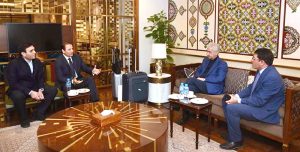 Ali Ahmadov, First Deputy Speaker of Milli Majlis of Republic of Azerbaijan is being received at Islamabad Airport by the Tariq Bin Waheed, Senior Director General Protocol of the Senate Secretariat upon his arrival to attend Inter-Parliamentary Speakers Conference.