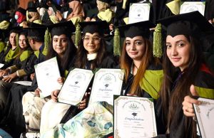 Federal Minister for Education and Professional Training Khalid Maqbool Siddiqui addressing during Allama Iqbal Open University Convocation 2025.