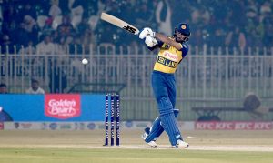 Sri Lanka’s Pathum Nissanka is clean-bowled by Pakistan’s Shaheen Afridi during the T20I Tri-Nation Series final at the Rawalpindi Cricket Stadium.