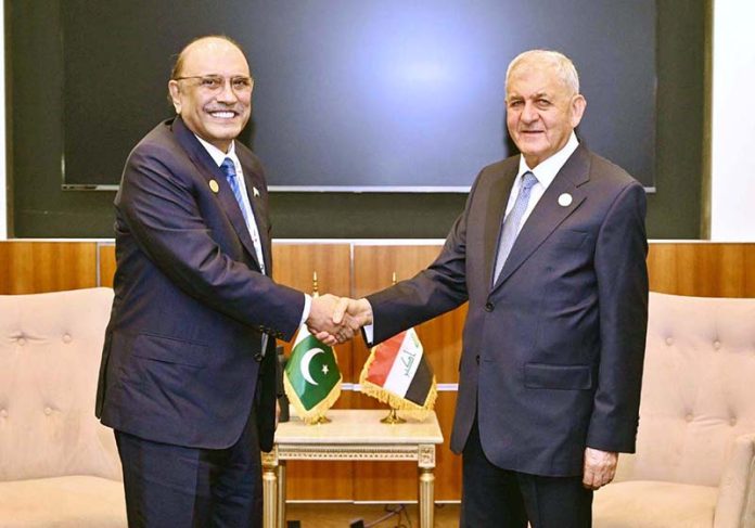 President Asif Ali Zardari meeting President Dr. Abdul Latif Jamal Rashid of the Republic of Iraq on the sidelines of the Second World Summit for Social Development