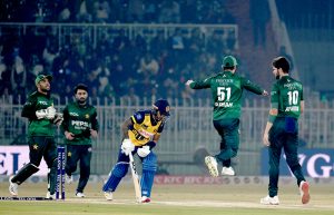 Sri Lanka’s Pathum Nissanka is clean-bowled by Pakistan’s Shaheen Afridi during the T20I Tri-Nation Series final at the Rawalpindi Cricket Stadium.