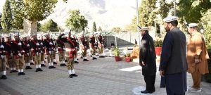 - President Asif Ali Zardari inspecting the guard of honour during the ceremony marking the 78th Independence Day of Gilgit-Baltistan. Governor Gilgit-Baltistan Syed Mehdi Shah is also present.