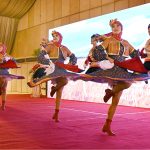 Russian artists showing their performance during a ceremony marking the People’s Unity Day of the Russian Federation at a local hotel