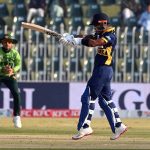 Sri Lanka’s Pathum Nissanka plays a shot during the second one-day international cricket match between Pakistan and Sri Lanka in Rawalpindi.