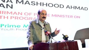 Chairman of the Prime Minister's Youth Programme, Rana Mashhood Ahmad Khan, addresses the WECON-Masawat conference.