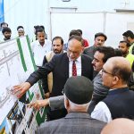 Federal Minister for Planning, Development and Special Initiatives Ahsan Iqbal receiving a briefing on the Green Line Project from officials