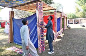 Workers busy with renovations and preparations for the Lok Mela, starting November 7 to 16, 2025, at Lok Virsa